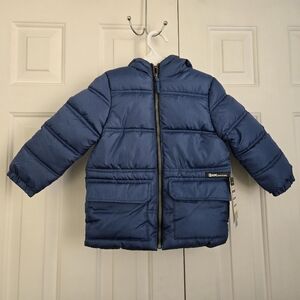 Toddler Blue Puffer Jacket with Hood - 3T